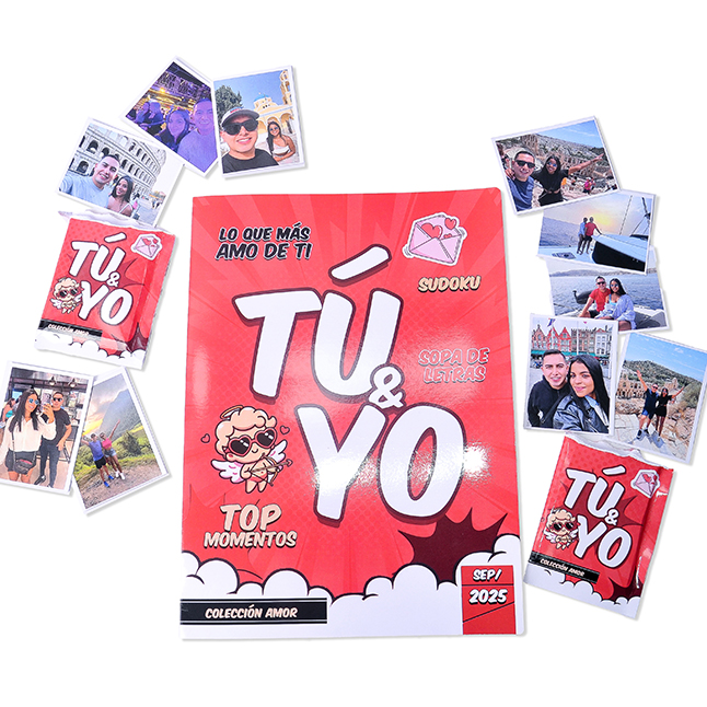 Tu historia contada en una revista llena de fotos y emociones.